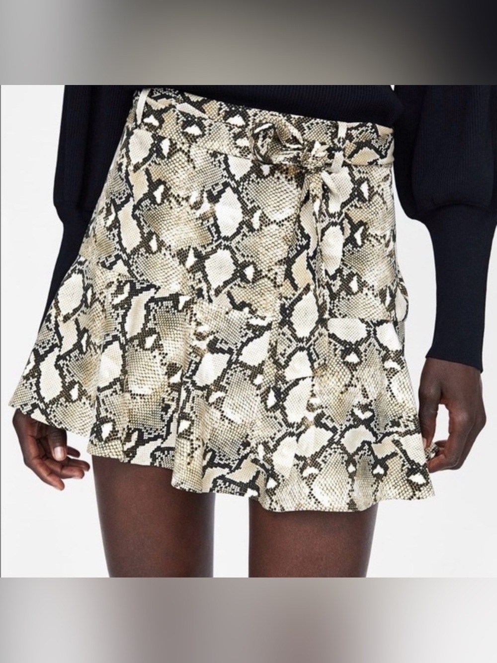 Zara Snake-Print Flippy Skort with Waist Tie